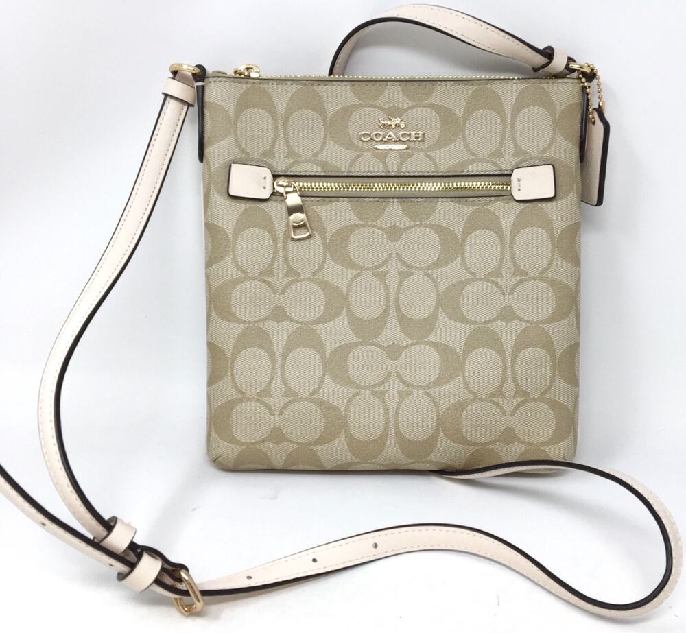 COACH Mini Rowan File Crossbody Bag Leather Signature Canvas